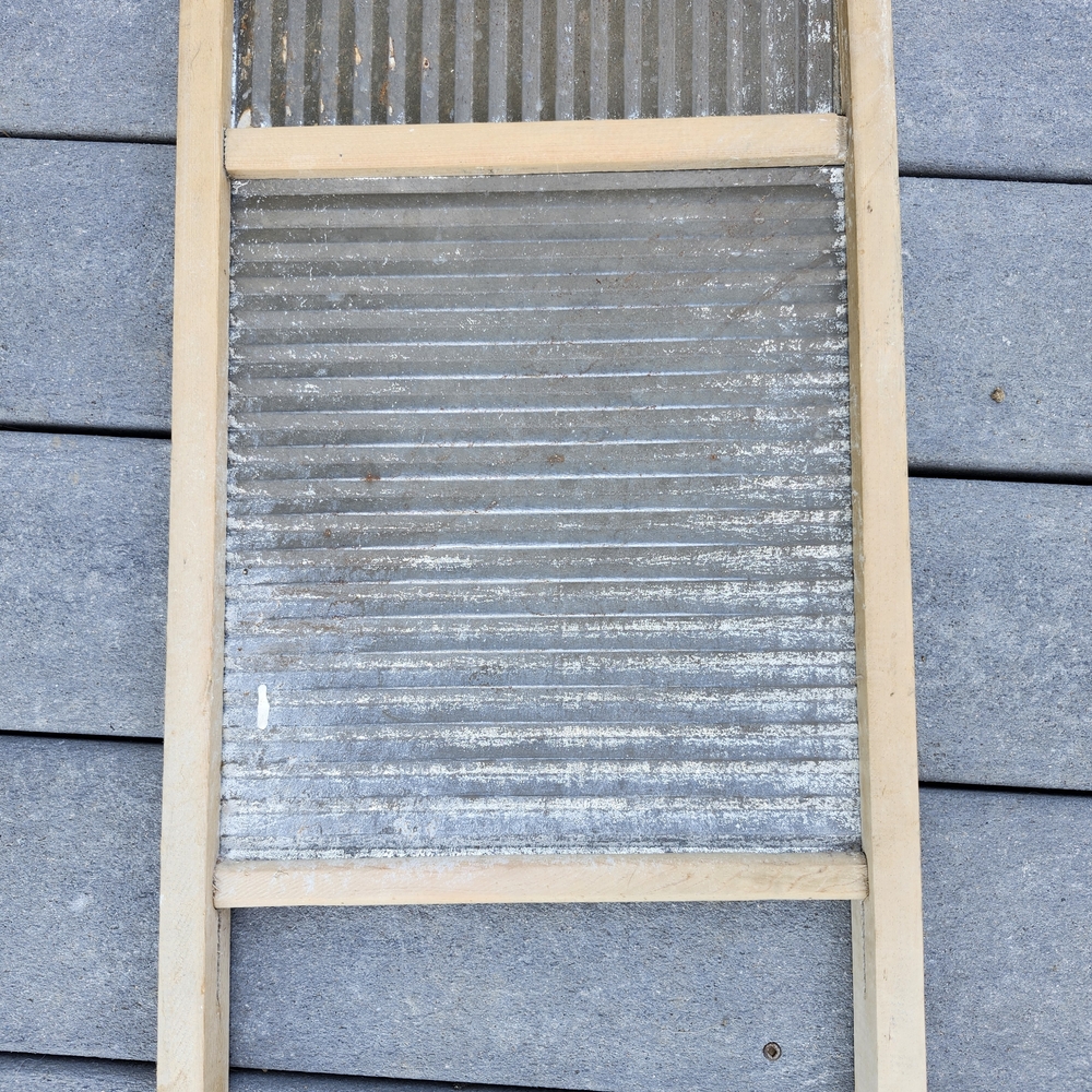 Vintage Washboard 2 Sided Silver Front & Back With Wood Frame